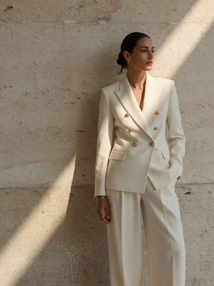 Hero Shot Ivory Double Breasted Wool Crepe Suit - frame 1