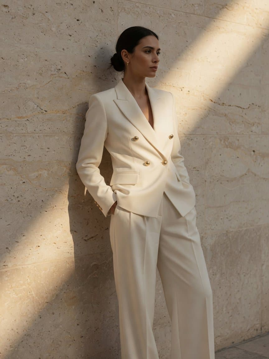 Hero Shot Ivory Double Breasted Wool Crepe Suit - frame 2