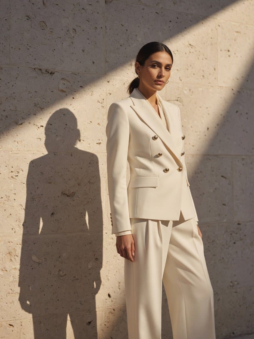 Hero Shot Ivory Double Breasted Wool Crepe Suit - frame 3