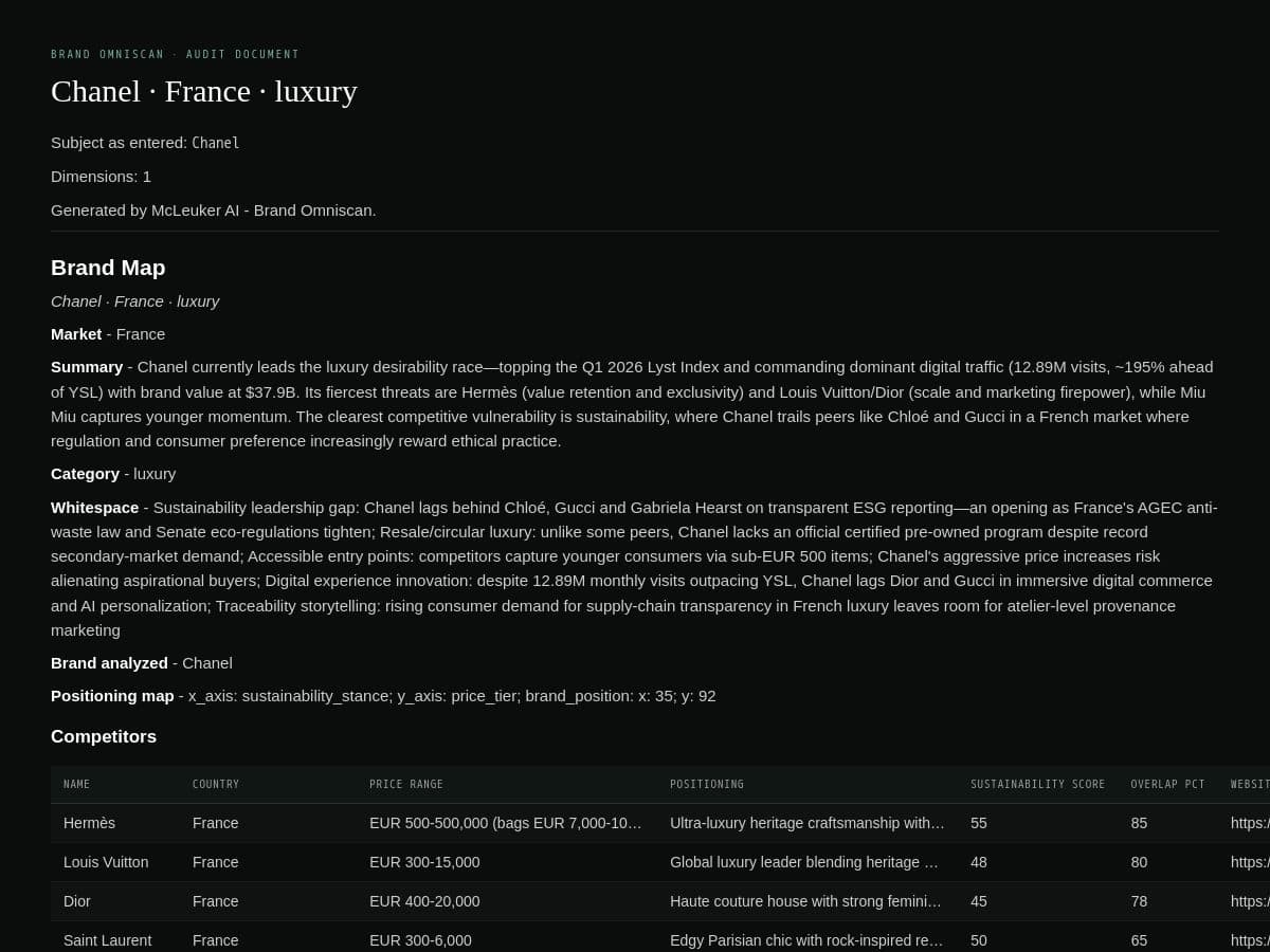 A Brand Omniscan brand map audit exported as a Markdown document