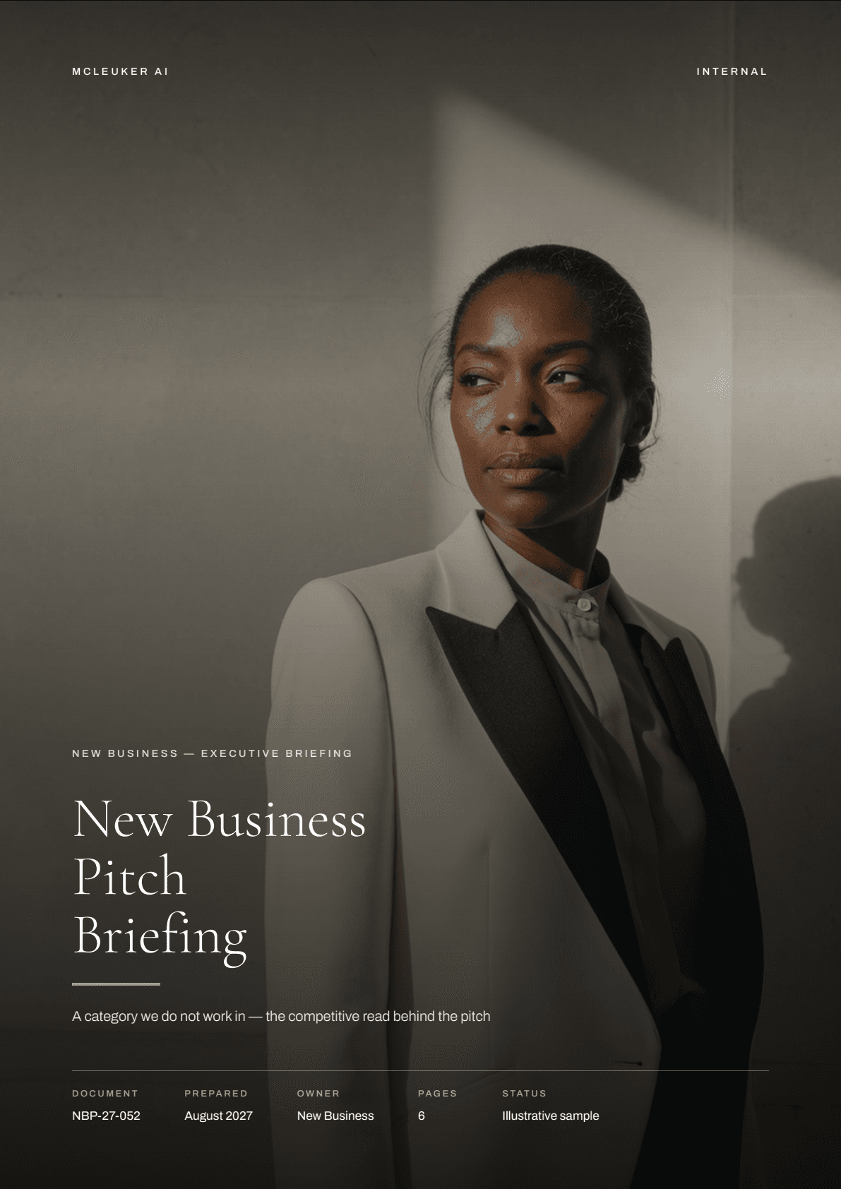 The cover of the New Business Pitch Briefing, an example file made on McLeuker AI