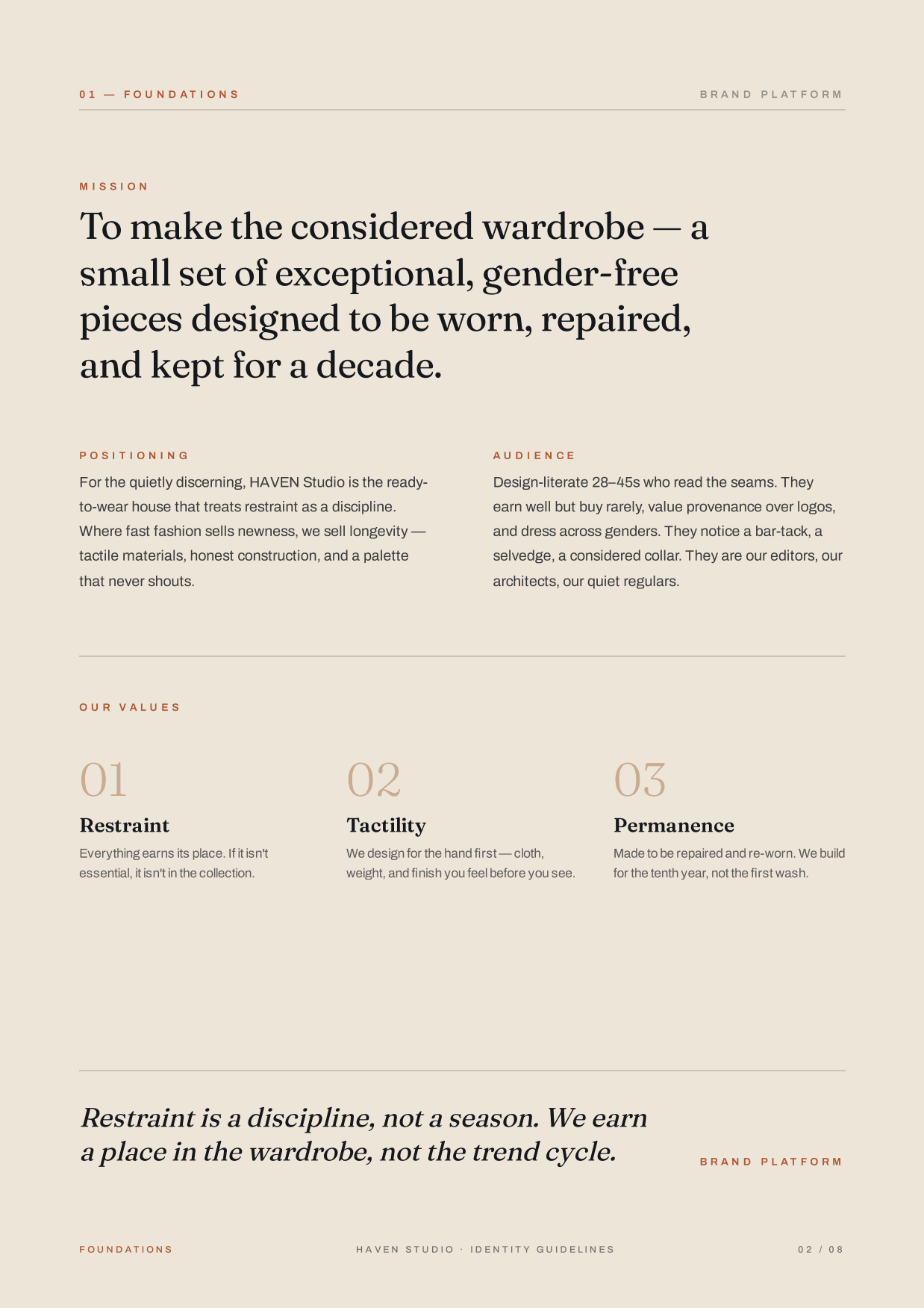 Page 2 of HAVEN Studio - Identity Guidelines v1, a PDF the platform produced
