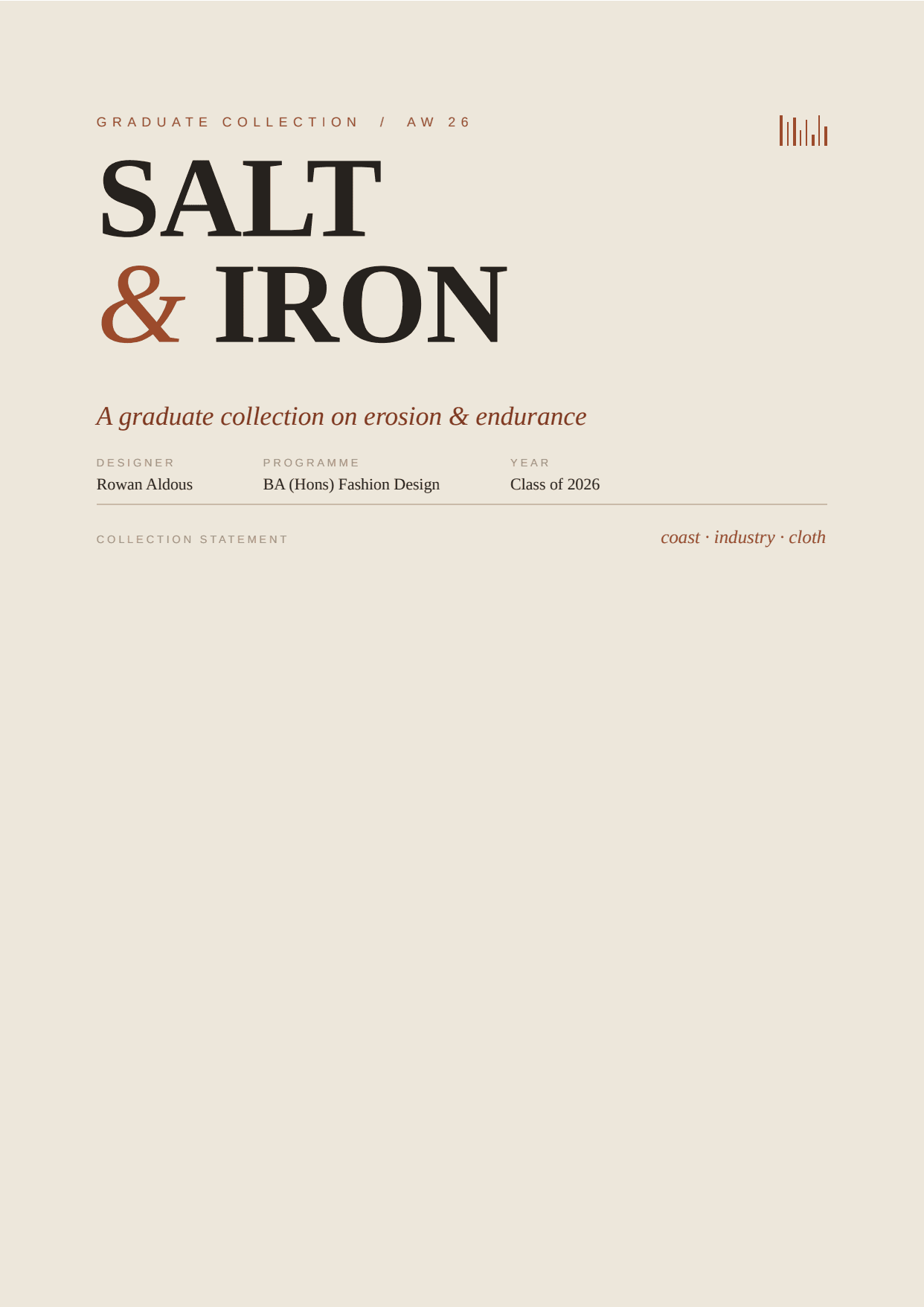 Page one of Salt & Iron - Graduate Collection Statement, a real PDF the platform produced