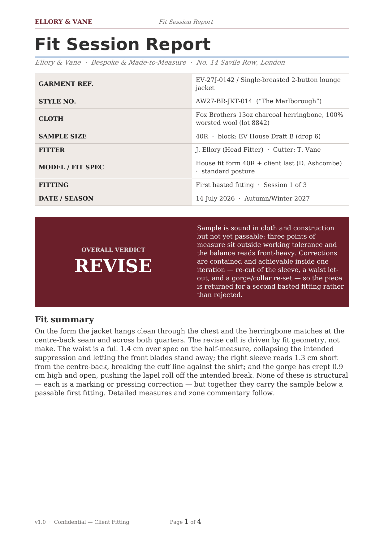 Fit Session Report - page 1, produced by McLeuker AI