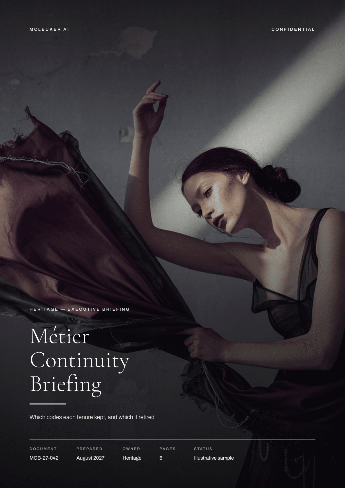 First page of Métier Continuity Briefing, a PDF the platform produced
