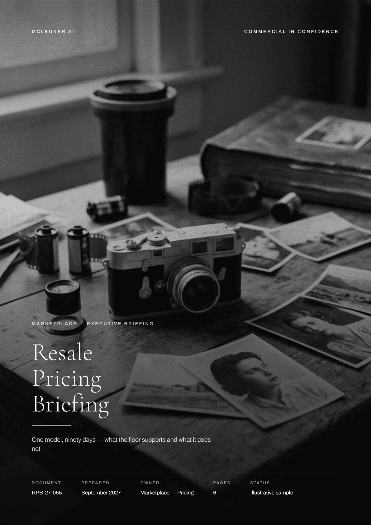 The cover of the Resale Pricing Briefing, an example file made on McLeuker AI