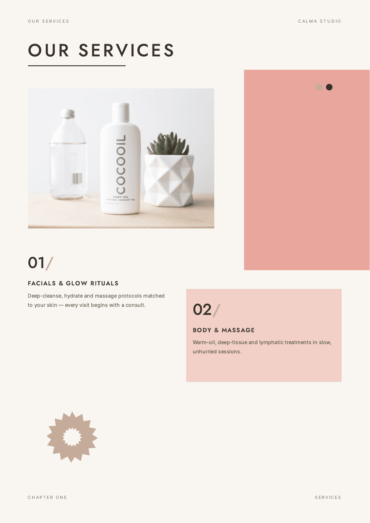 First page of Calma Studio - Spa & Beauty Bifold, a PDF the platform produced
