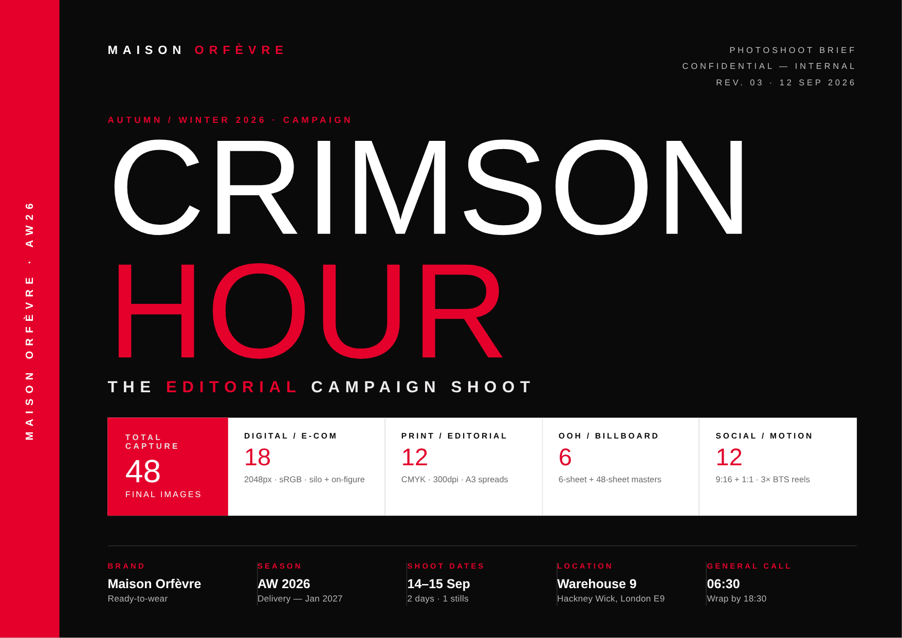 Cover of Crimson Hour - AW26 Campaign Photoshoot Brief, a PDF the platform produced
