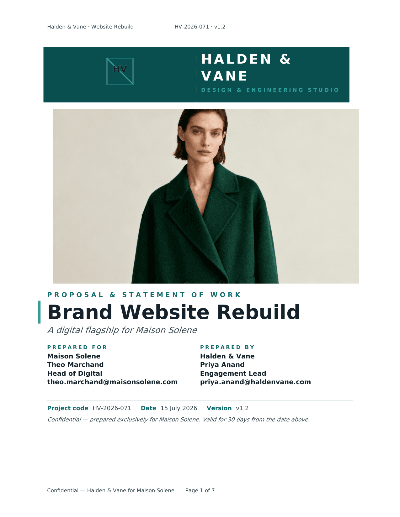First page of Brand Website Rebuild - Proposal & Statement of Work, a Word the platform produced