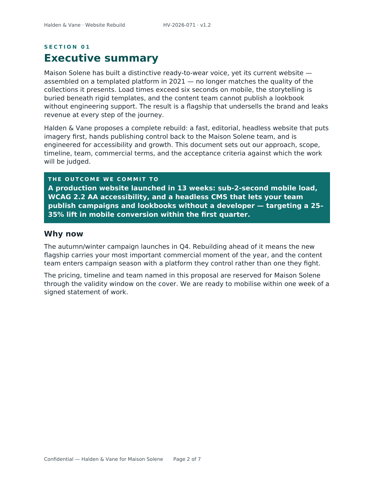 Page 2 of Brand Website Rebuild - Proposal & Statement of Work, a Word the platform produced