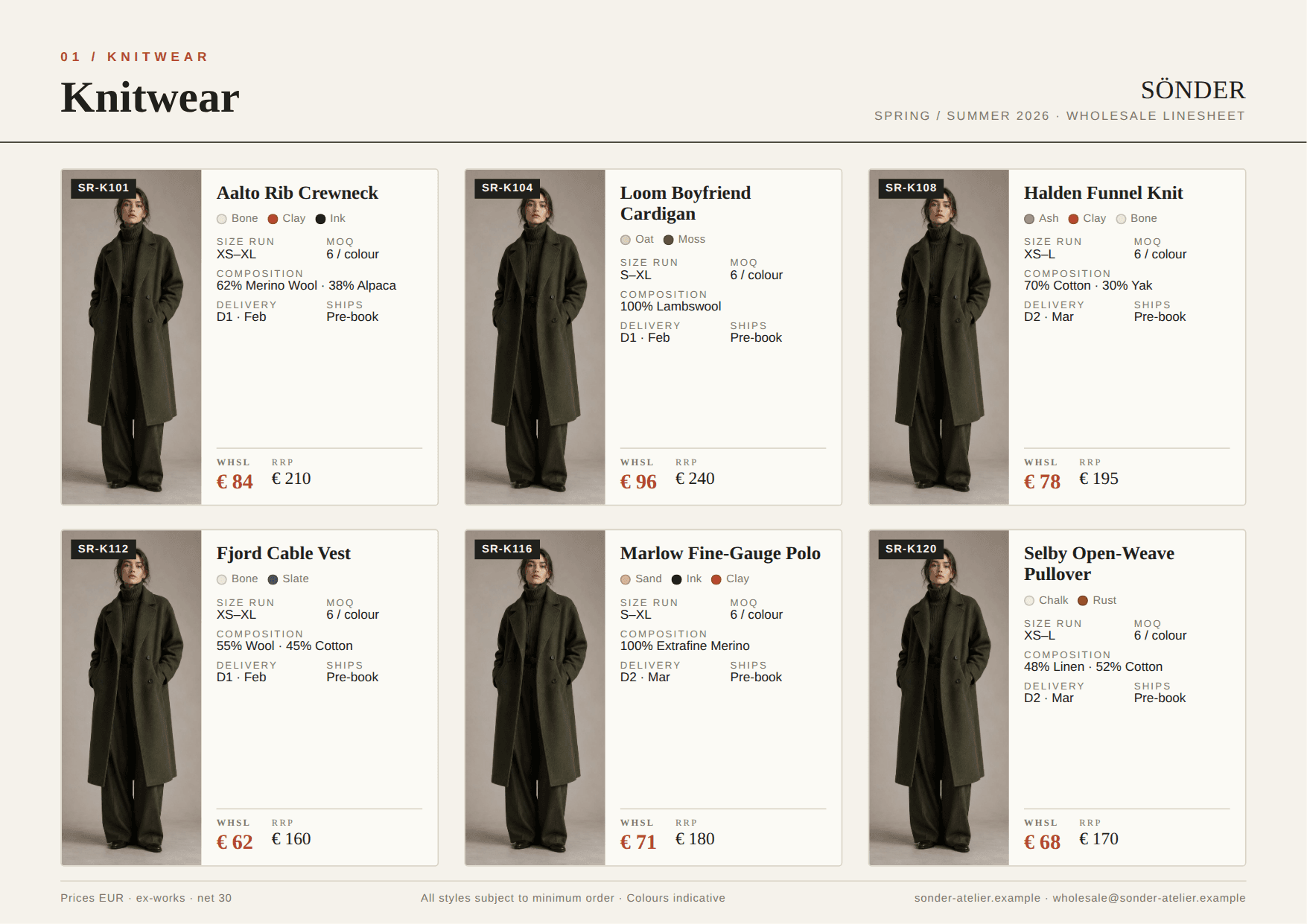 Page 2 of SÖNDER - SS26 Wholesale Linesheet, a PDF the platform produced