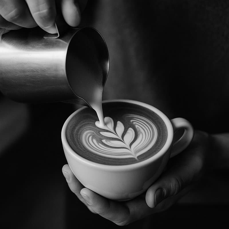 Latte art poured into a cup held in both hands