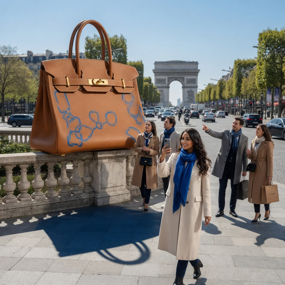Surreal · scale flip — the bag is the monument