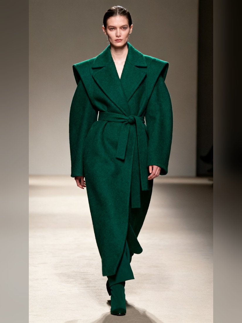Sculptural runway coat generated by McLeuker AI