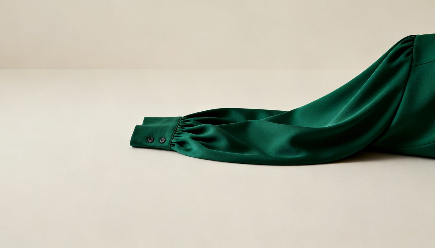 Green satin sleeve still-life generated by McLeuker AI